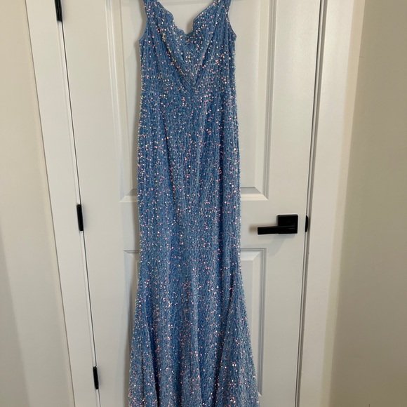 FAERIESTY Blue Sequin Prom Dress - Picture 2 of 16
